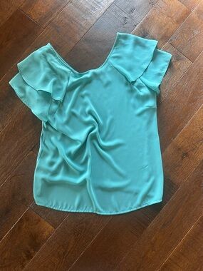 Ann Taylor Factory Turquoise Ruffle Flutter Sleeve Blouse Top Shirt